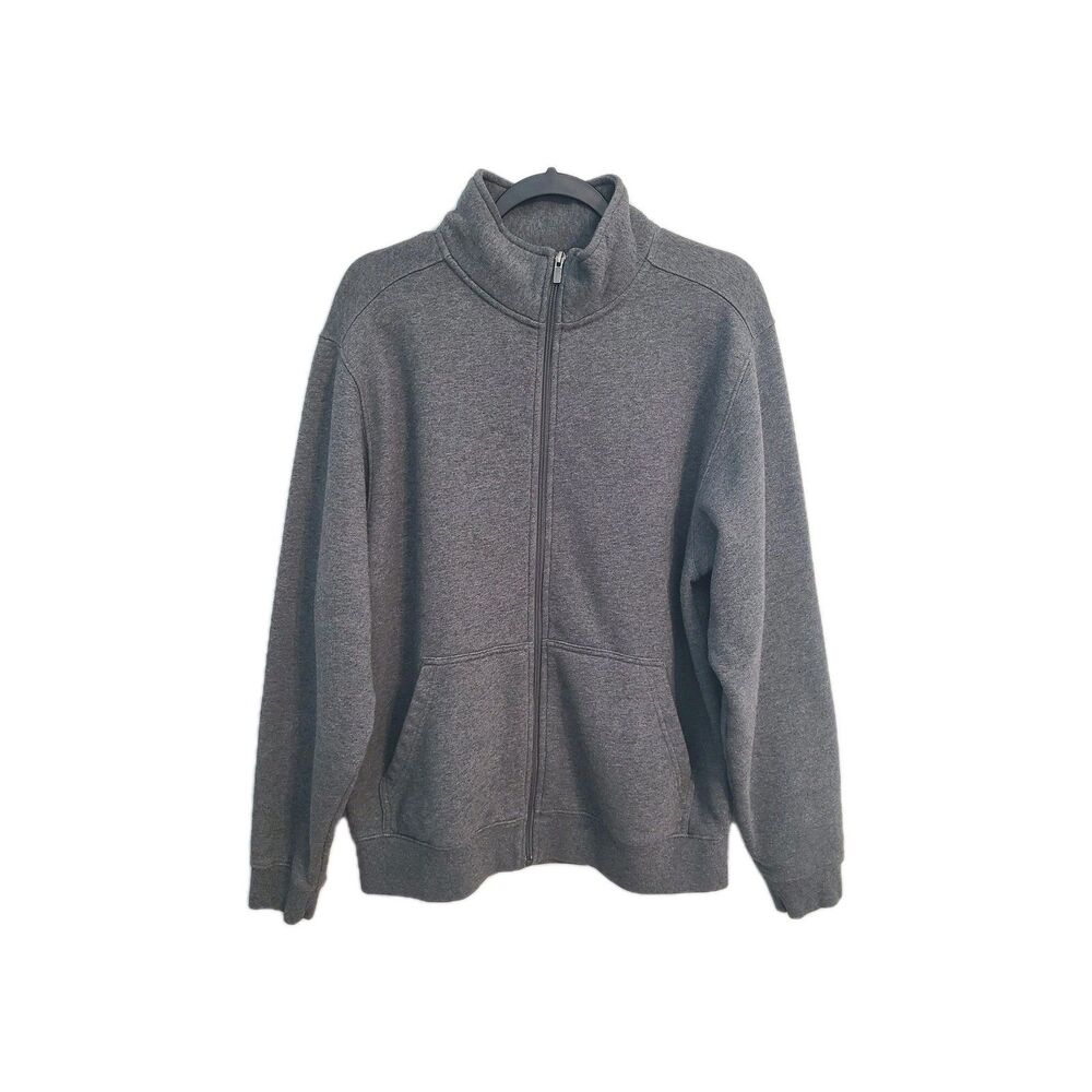 LL Bean Full Zip Sweatshirt Jacket Men M Gray Fleece Lined Mock Neck Granola Dad